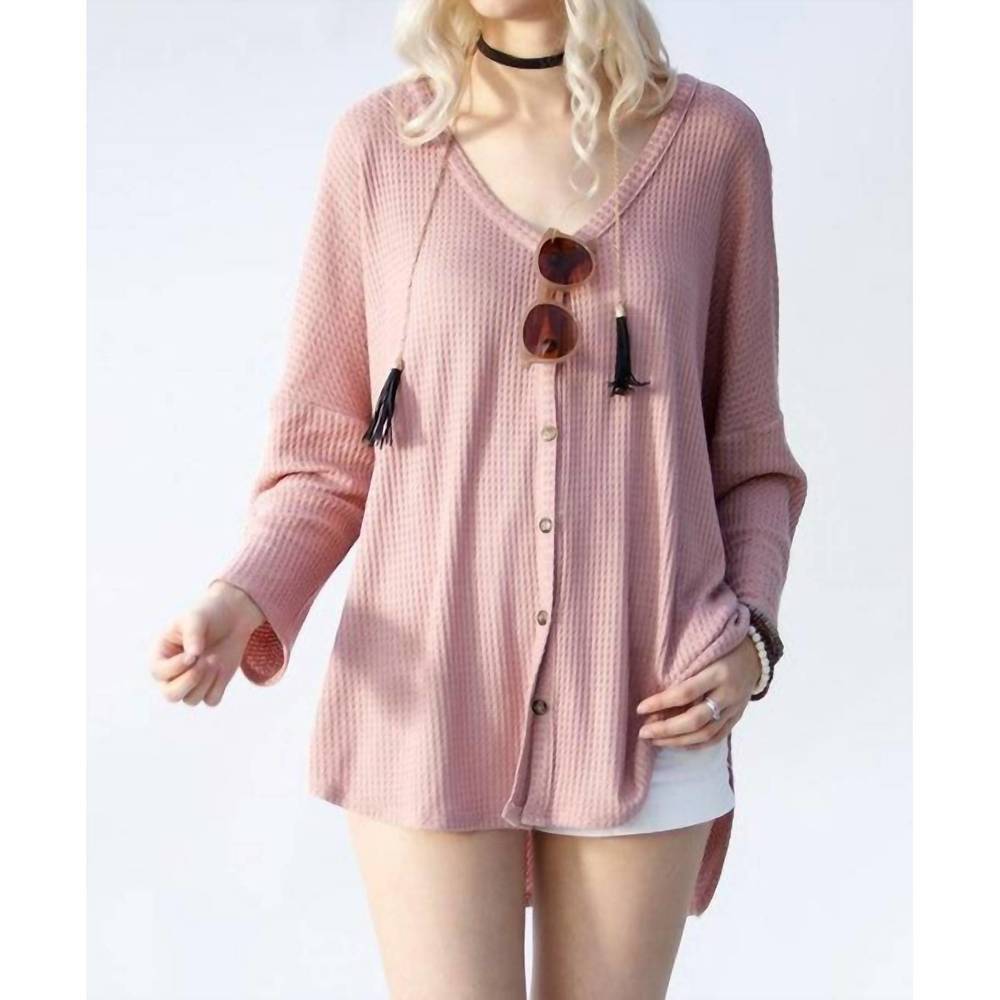 NEW MY STORY waffle knit long sleeve top in pink